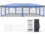 10x20 ft Blue Pop Up Canopy Tent, Instant Folding Shelter with 6 Mesh 02852761
