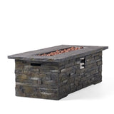 ZUN Outdoor Patio Concrete Fire table, Rectangle Gas Burning 56-Inch Fire Pit - 50, 000 BTU, Stone 43807769