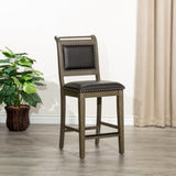 24" Counter Stool, Weathered Gray Finish, Black Leather Seat B04681330