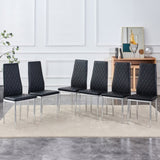 ZUN Grid armless high backrest dining chair, black chair and 6-piece set of electroplated metal legs, W1151107275