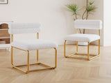Set of two white teddy fabric dining chairs, circular thick cushioned dining chairs for kitchen and W1727P237751