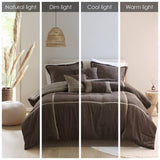 7 Piece Micro Corduroy Comforter Set Brown Queen B035P266664