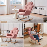 055-Teddy Fabric Upholstered Nursery Rocking Glider Chair Modern Accent Armchair Padded Seat with W527P228310