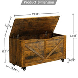 ZUN Storage Chest, Storage Trunk on Wheels with Brakes, Sturdy Storage Bench Supports 300 lb, Wooden W1785136023