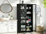 Metal Kitchen Pantry - 72" Tall Storage with 5 Adjustable Shelves, Black Freestanding T2398P504064