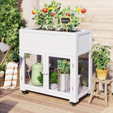 35.4''x17.7''x37.4'' Mini Wood Cold Frame, Compact 2 Doors Garden Greenhouse Wheels, Raised Bed 41915900