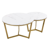 ZUN Modern Round Nesting Coffee Table Set 2-Piece White & Marbling Top Gold Base WF320651AAK