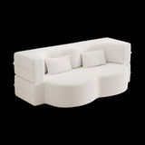 Modern Floor Sofa with 2 Pillows,Convertible Teddy Fabric Foam-Filled Sleeper Sofa Bed,15" Full Size 69042195