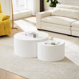White Nesting table set of 2, Handcraft Relief MDF Coffee Table for Living Room/Office/Leisure Area W876P271185