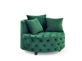 Velvet Upholstered Swivel Chair for Living Room, with Button Tufted Design and Movable Wheels, W48790919