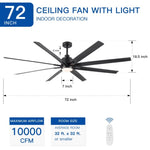 ZUN 72" Supper Large Integrated LED Light Ceiling Fan with Black ABS Blade 35538391