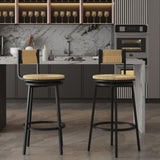 Honey Swivel Bar Stools Paper Rope Handwoven Barstools with Back Set of 2 Rustic Round Counter W1757P144567