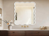 24"x36" Wavy Rectangle Mirror, Solid Wood Frame Decorative Mirror for Bedroom Bathroom Living Room 28976789