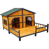 Wooden Large Dog House Outdoor Double XL Dog Kennel with Elevated Floor and Porch, Weatherproof W465P189954