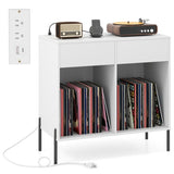 Record Player Storage Stand - Customizable Vinyl Compartments, Built-in Charging Station, Metal Legs 29585110