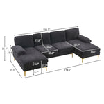 ZUN U-Shaped 4-Seat Indoor Modular Sofa Black 35865995