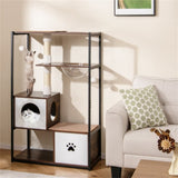 Stylish Wood-Metal Cat Tree - 33 lbs Per Layer Capacity, 2 Private Condos 2 Relaxation Platforms, 00410945