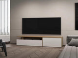 Natural Oak and White TV Stand with Drop-Down Door and Open Shelf B062P290251