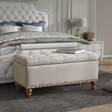 Ottoman storage bench, recessed support hinge top easy to open, rivet trim around, bedroom, W2941P242252