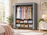 Clothes Rack with Cover, Rolling Rack, Heavy Duty Garment Rack with Shelves & Grey Cover, W3204P581184