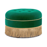 Yolanda 24" Round Upholstered Accent Ottoman, Ultramarine Green Velvet with Gold Trim B2719P364403