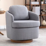 035-Linen Fabric Swivel Accent Chair With Soild Wood Round Brown Base Leg,Light Blue W527134467