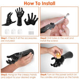 3Pcs Creepy Reaching Hands With Lighted Candles Wall Mounted Halloween Decoration Witch Devil Hand 19298057