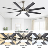 66 Inch Large Ceiling Fan With Dimmable Led Light 8 ABS Blades Smart Remote Control Reversible DC W882P146893