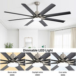 ZUN 66 Inch Large Ceiling Fan With Dimmable Led Light 8 ABS Blades Smart Remote Control Reversible DC W882P146893