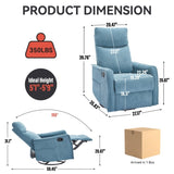 Heat Massage Manual Recliner Chair with Rocker and Swivel in Fabric for Living Room, Blue W1803P251883