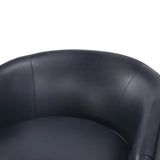 Maisy Midnight Blue Faux Leather Wood Base Barrel Swivel Chair B050P322574