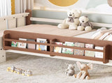 Twin Size Floor Bed with Storage Bookcases, Solid Wood Kids Floor Bed with Cute Stairs and W1580P390214