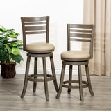 24" Counter Height Slat Back Swivel Stool, Weathered Gray Finish, French Gray Leather Seat B04660700