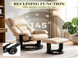 360&deg Swivel Massage Recliner Chair, 10-Point Vibration Footstool for Living Room, Beige 78574027