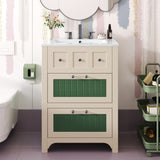 ZUN 24 Inch Bathroom Vanity with Ceramic, Bathroom Vanity Cabinet with 2 Drawers, Wooden Bathroom N710P187602Z