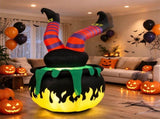 6FT Halloween Inflatable Animated Kicking Witch, LED Light Up Flaming Cauldron, Weather Resistant 47706562