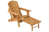 Outdoor Wooden Folding Adirondack Chair with Retractable Ottoman, Pre-Assembled BackRest & W2640P290601