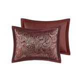 5 Piece Jacquard Bedspread Set with Throw Pillows Burgundy Queen B035129012