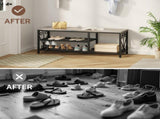 Vividwood Entryway Storage Bench with Shoe Rack, 47.2" Wide Hallway Bench with Seating, Rustic Wood T5618P505965