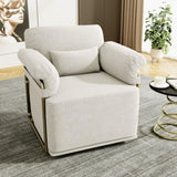 360 Degree Square Swivel Accent Sofa Chair,Fluffy Fabric Lounge Wide Upholstered Reading Chair with W2012P319072