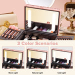 ZUN Portable Makeup Case with LED Mirror Travel Makeup Bag Cosmetic Organizer Box with Locks, Brush W1550P163304