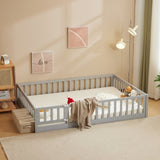 Fence Bed With Door With Board Grey Painted Pine Full Children's Bed 13643984