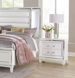 Glamorous White Silver Finish 1pc Nightstand of 2x Drawers Acrylic Bar Pulls Stylish Bedroom B01159024