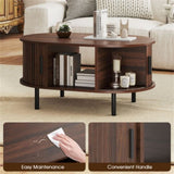35.5 inch vintage coffee table with sliding slot door 59450856