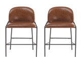 Galen Indoor Metal Upholstered Barstool, Antique Bronze Finish Frame with Brown Faux Leather, Set of N775P290453P