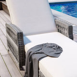 GO Outdoor Long Reclining Chaise, Wicker Lounge with Armrests, Patio Adjustable Recliner with Soft N704P248779A
