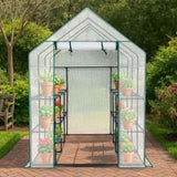 Mini Walk-in Greenhouse with PE Cover, 8-Shelf Indoor Outdoor Plant Gardening Green House for Garden 36309450