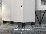 White Rolling Bathroom Storage Cabinet Toilet Paper Organizer with Sliding Doors & Adjustable 63470457