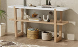 TREXM Retro Elegant Console Table with Marble-Effect Top and Versatile Storage Solutions for N715P196906D