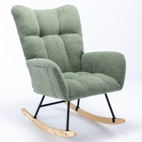 ZUN Rocking Chair Pocket, Soft Teddy Fabric Rocking Chair for Nursery, Comfy Wingback Glider Rocker W1372120795